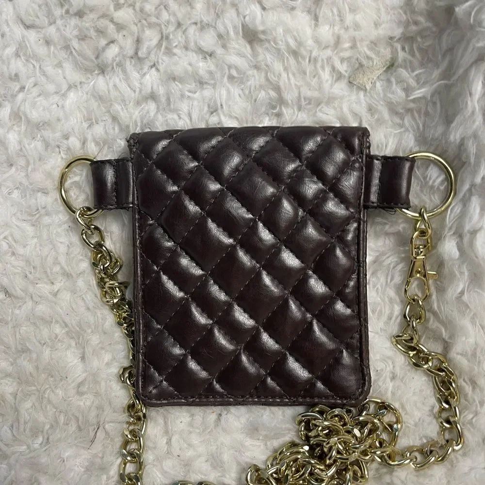Michael Kors Brown faux leather quilted mini crossbody/fanny pack chain accent